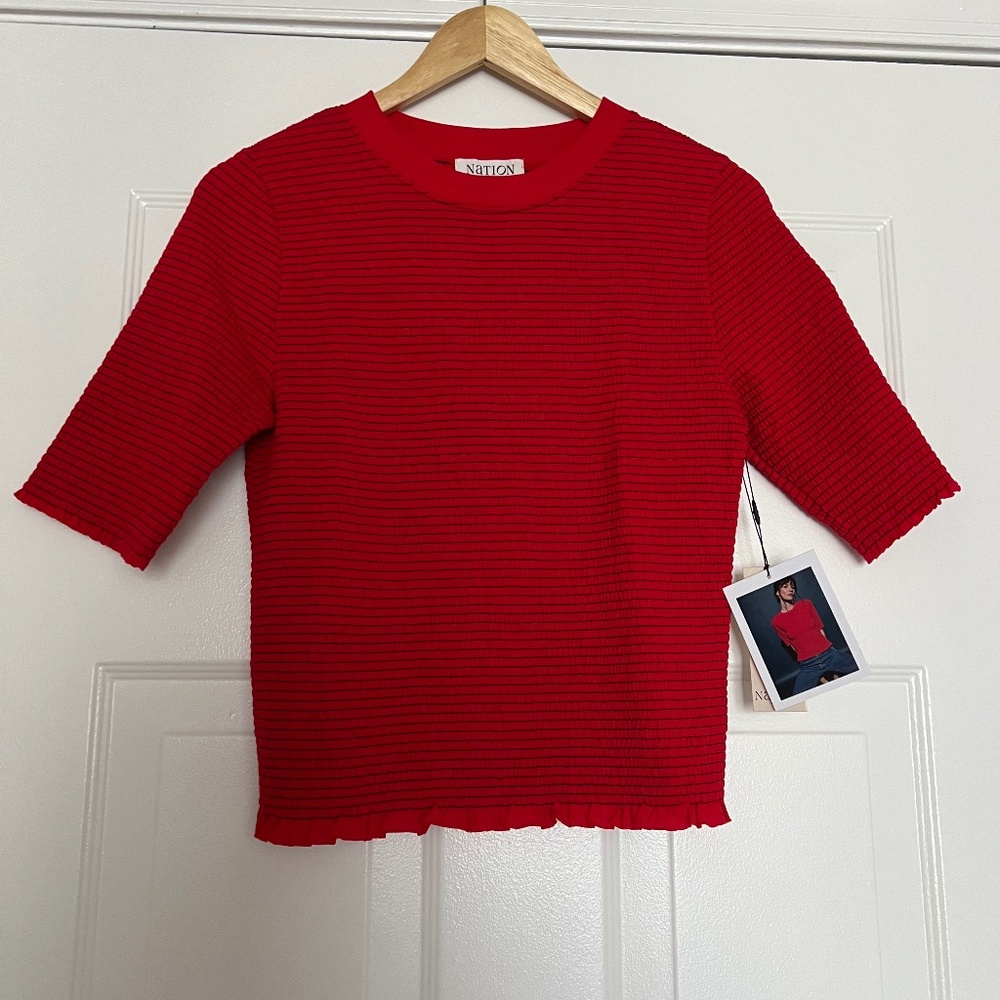 Nation LTD Beverly Smocked Top, Size - Medium, Color -  Red Shoes, NWT